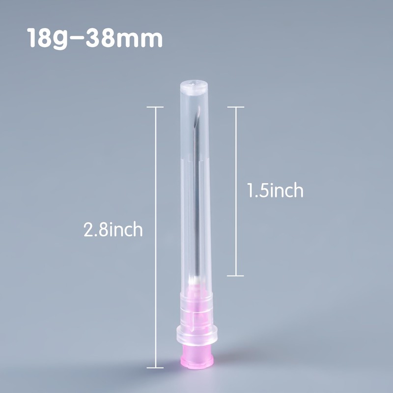 100 Pack 18 Gauge 1.5 inch Disposable Needles with Caps
