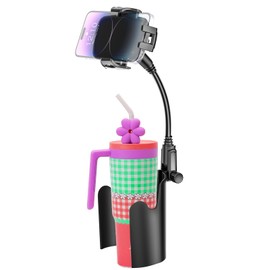 2 in 1 Car Phone Stand Drink Holder Cell Phone Holder Gooseneck Hose Free Angle Adjustment, Fits All 4-7 Inch Phones, Fits Most Water Cup Holder (3-4.3 inch) Portable