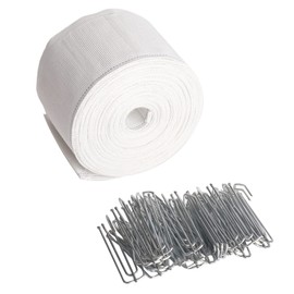 Curtain Pleat Tape, 10 Meters/10.9 Yards Pleater Tape for Curtains, Included 30 Pcs Stainless Steel 4 Prongs Curtain Pleater Hooks for DIY Pinch Pleat Curtain, White