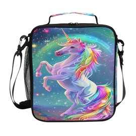 ALAZA Unicorn Girls Lunch Box Insulated Bag Rainbow Lunchbox Cooler Meal Prep Tote with Shoulder Strap for Kids