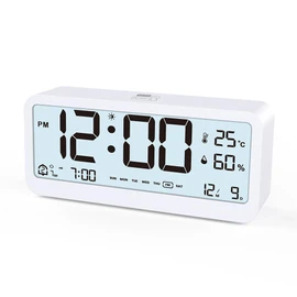 Digital Clock, Table Clock, Alarm Clock, Calendar, Temperature, Humidity Meter, Easy to Read Large Screen Display, Alarm, Snooze Function, Stylish (White)