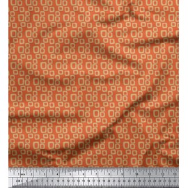 Soimoi Orange Velvet Fabric Square Geometric Printed Craft Fabric BTY 58 Inch Wide