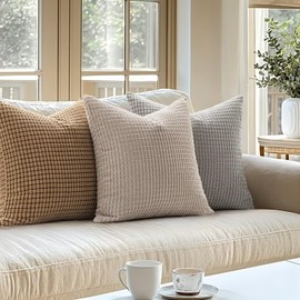 Miulee Set of 2 Corduroy Velvet Soft Cushion Covers - Solid Decorative Square Throws - Cushion Covers for Sofa, Bedroom, Car