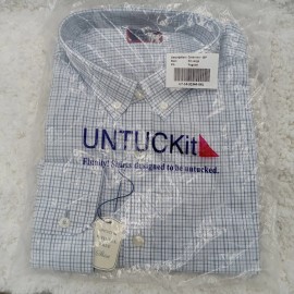 UNTUCKit Shirt Mens 2XL White Blue Check Wrinkle Free Button Down Regular Fit