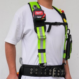 MELOTOUGH Reflective Safety Tool Belt Suspenders Construction Bag Suspenders Padded Work belt Suspenders for Carpenter/Electrician/Roofing/Farmer work Suspension Rig(Reflective Green)