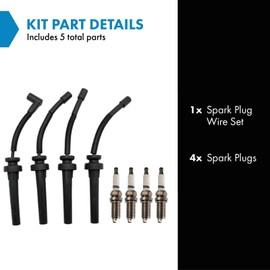 TRQ Ignition Kit Spark Plugs Wire Set Compatible with 2003-2009 Chrysler PT Cruiser 2003-2005 Dodge Neon
