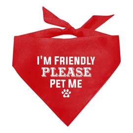 I'm Friendly Please Pet Me Dog Bandana, Red Dog Bandana, Funny Cute Dog Bandana, Pet Dog Triangle Scarf, Pet Dog Scarf Accessories, Dog Bandana for Small Medium Large Dogs (D49)
