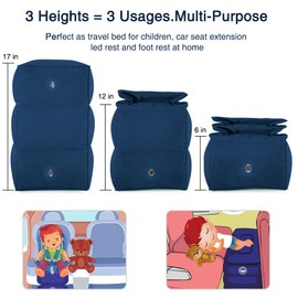 Travel Foot Rest Pillow, Portable Inflatable with Double Hand Pump Adjustable Three Layers Height Pillow for Foot Rest on Airplanes,Cars,Buses,Trains,Office to Sleep on Long Trip