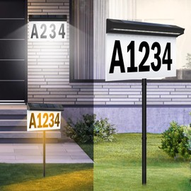 T-SUN Solar House Number Sign for Outside Light Up Solar Address Sign with Stake, Led Illuminated Home Number, Cold/Warm White Waterproof Wall Mounted/In Ground for Yard Street Driveway Markers