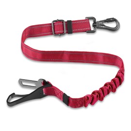 Dog safety belt for car, dog belt for car safety harness, adjustable with universal plug and attachment of the locking bar (red)