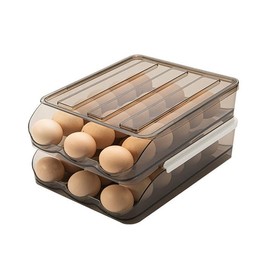 NoSunset Egg Holder for Fridge, Automatic Rolling Egg Organizer for Refrigerator, Clear Plastic Egg Container & Tray, Stackable Egg Dispenser and Storage Bin (2 Layer Holder for 36 eggs)
