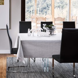 KP HOME Luxury Linen Look PVC Wipe Clean Table Cloth Rectangular 250x140 cm / 98x55 In - Wipeable Tablecloth Up To 8 Seats – Waterproof Plastic Kitchen Vinyl Oilcloth Elegant Plain Silver, Grey