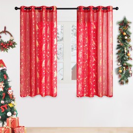 Topfinel Christmas Decoration Curtains with Eyelets Christmas Red Curtains Living Room Modern Short Curtain 160 cm High Stores Curtain Scarf Set of 2 140 cm Wide Decorative Curtain for Bedroom