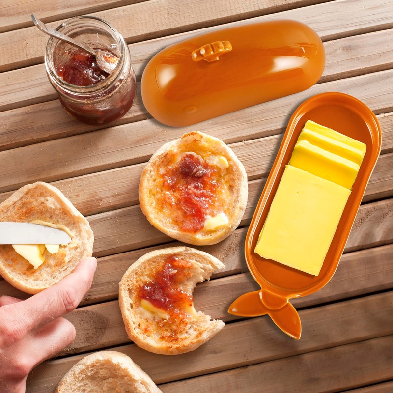 Orange Butter Holder with Lid for Modern Kitchen Decor and