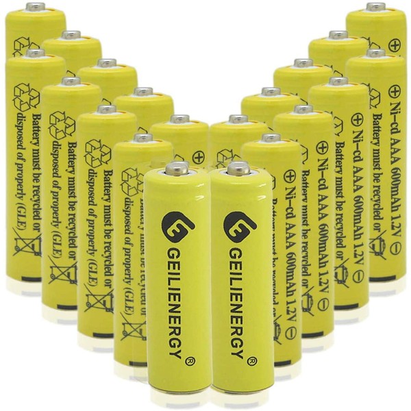 OXWINOU AAA Size NiCd AAA 600mAh 1.2V Rechargeable Batteries for Solar Lamp Solar Light(Yellow 20 PCS)