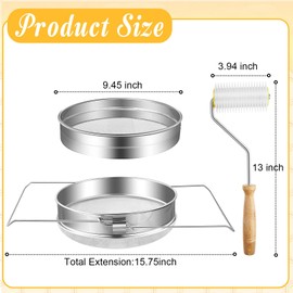 Yaocom Honey Strainer Stainless Steel with Honey Extractor Uncapping Needle Roller Double Sieve Bee Keeping Equipment Filter Double Mesh Honey Filter for Honey Harvesting Equipment