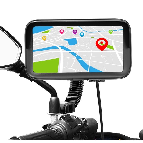 Turnaroundtech Motorcycle Phone Holder Rearview Mirror Scooter Waterproof with Charger 2.1A with Anti-Glare Visor Suitable for Smartphones up to 7.5 Inch Rearview Mirror