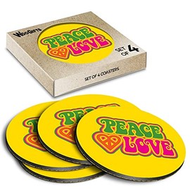 4 x Round Coasters - Peace Love Hippy VW Camper Beetle Girls Cork Backed MDF Glossy Tea Coffee Accessory #57862
