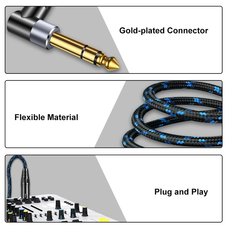 Hanprmee XLR Male to 1/4 Cable3Ft，Balance 6.35mm TRS Plug to