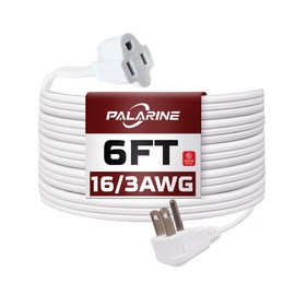PALARINE White Flat Plug Extension Cord 6 ft, Indoor Extension Cord, 16/3 SPT-3 13A 3 Prong Power Cord for Kitchens, Behind Furniture, Office, UL Listed
