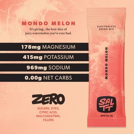SALTT Electrolytes Powder Flavored Drink Mix - Mondo Melon - 30 Hydration Packets - Magnesium, Potassium, Sodium, Trace Minerals - Zero Sugar & Gluten Free - Travel Essentials - By Keto Chow
