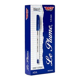 Baco | Bolígrafo Le Plume Punto 1.0 mm - Caja con 12 Bolígrafos (Azul)