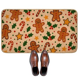 SIMFEP Christmas Gingerbread & Candy Canes Welcome Door Mat for Outdoor Indoor Porch, 29.5"×17" Cute Festive Linen Doormat Floor Mat, Non-Slip Rug for Front Door, Bathroom, Kitchen, Home Decor, Gifts