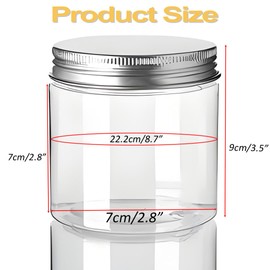 Wzenclave 6pcs Aluminum Lid Small Mason Jars，250ML Clear Plastic Canning Jars with Leak-Proof for Storing Lotions, Spice, Powders, Honey, Jam, Jelly, Wedding Favors, Kitchen Food.