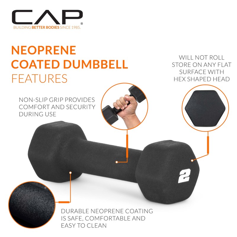 CAP Barbell 2 LB Neoprene Dumbbell Hand Weights - Pair