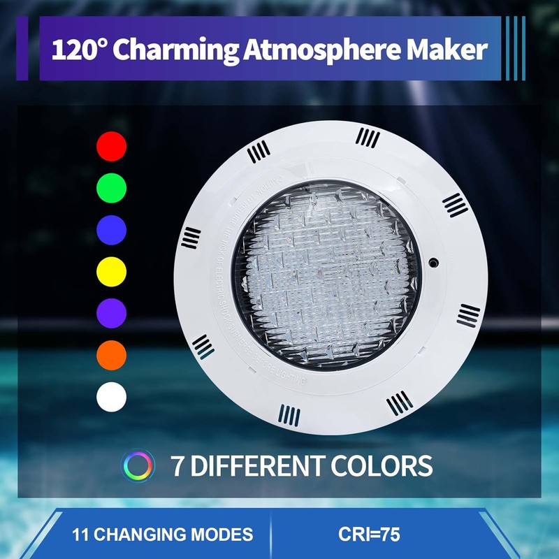 DouSeiAi 12V 45W RGB Color-Change LED Pool Light with Remote,