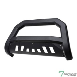 Topline Autopart Matte Black AVT Style Bull Bar Brush Push Front Bumper Grill Grille Guard With Skid Plate For 99-07 Chevy Silverado / 00-06 Suburban/Tahoe / 99-07 GMC Sierra / 00-06 Yukon 1500