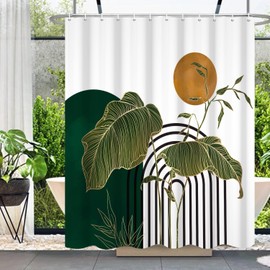 Umpoo Modern Boho Minimalist Shower Curtain Abstract Palm Leaves Arch Orange Sun Decorative Bath Curtain 72x84 Inch Polyester Fabric Waterproof Trendy Aesthetics Bathroom Curtain with Hooks