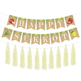 VorkiVecKi Happy Sukkot Party Decorations - 3 Pcs Jewish Religious Sukkah Banner and Hanging Streamers Fringe Curtains Harvest Fruits Apple Etrog Party Supplies Decors for Festival Holiday Celebration