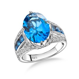 AGRULE 8 Cttw Gemstone Cocktail Rings for Men Women Sterling Silver Thick Band December Birthstone Inlaid Signet Ring Blue Topaz Ring, Size 6