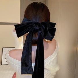 Jumwrit Extra Big Hair Bow Clip Large Long Hair Bowknot Soft Hair Barrette Strong Hold Solid Color Hair Clip for Women Girls (Black)