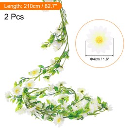 sourcing map 2pcs Artificial Daisies Flowers Garland Vine Silk Wildflower Garland Fake Hanging Flowers Green Leaves for Wall Party Wedding Arch Floral Decor Home, White