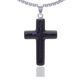 Xusamss Fashion Natural Stone Cross Pendant Necklace,24inches Box Chain
