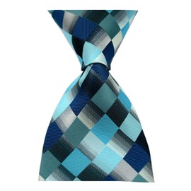 Secdtie Corbata de seda tejida jacquard de cuadros clásicos para hombre, Verde azulado azul y gris., Talla única