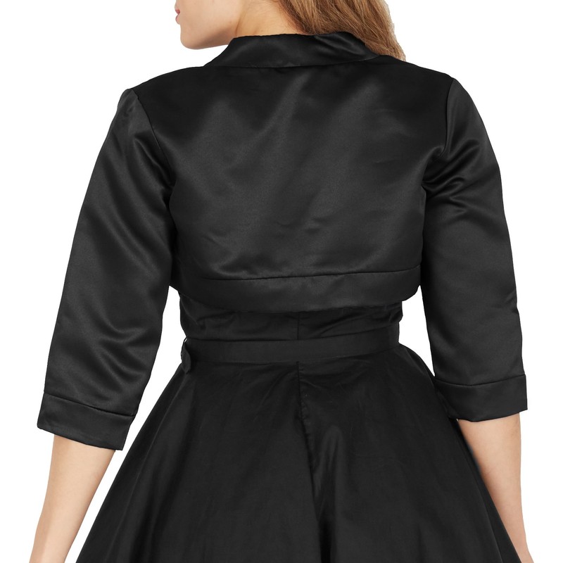 BlackButterfly Satin Bolero Jacket - Half Sleeve (Black, XL)