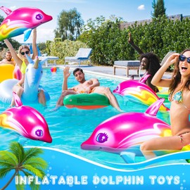 12 Pcs Large Rainbow Dolphin Inflate 33.5 Inch Summer Inflatable Pool Toys Colorful Inflatable Dolphin for Beach Birthday Party Decoration Poolside Aquatic Themed Decor