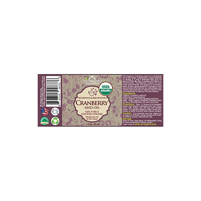 US Organic Aceite de Arándano Rojo Orgánico USDA, Prensado en