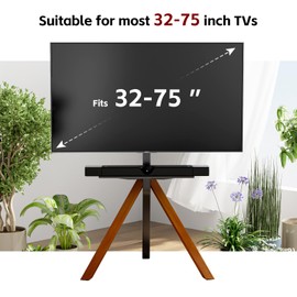 BEISHI Corner TV Stand for Most 32-75 Inch LED LCD Screens, Tripod Easel TV Stand Modern TV Floor Mount Swivel with Soundbar Shelf for Bedroom/Living Room,VESA 600x400mm (Walnut)