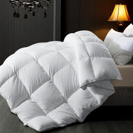ELNIDO QUEEN® Feather Comforter Twin Size, Filled with Feather and Down Fiber, All Season White Fluffy Duvet Insert - Luxury Hotel Style Medium Warm Bed Comforter - 100% Cotton Cover, 68x90 inches