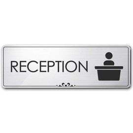 Reception - Laser Engraved Sign - 3"x9" - .050 Brushed Silver Plastic