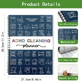 ADHD Cleaning Planner for Adults and Teens, Daily, Weekly & Monthly Cleaning Schedule and Checklist Organizer, Stress-Free Housework, Includes 4 Dry Erase Markers, 4 Magnetic Pins