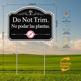 Do Not Trim Yard Sign, 2 Pack Bilingual Plant Garden Sign in English and Spanish for Outdoor Lawn.12.6" x 9.5" No Trimming Sign with Stakes, Double Sided UV Protected, Weatherproof, Easy to Mount.