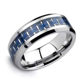 Bling Jewelry Azul Cobalto Geométrica De Fibra De Carbono De Tungsteno Banda Boda Anillos para Hombres Y para Mujer 8Mm