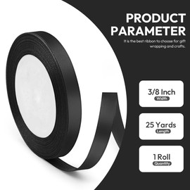 Quhora 3/8" x 25 Yards Satin Ribbon, Black Silk Ribbon Ideal for Gift Wrapping, Floral Bouquets, Crafts, Wedding Party Decorations, Christmas and Sewing Projects