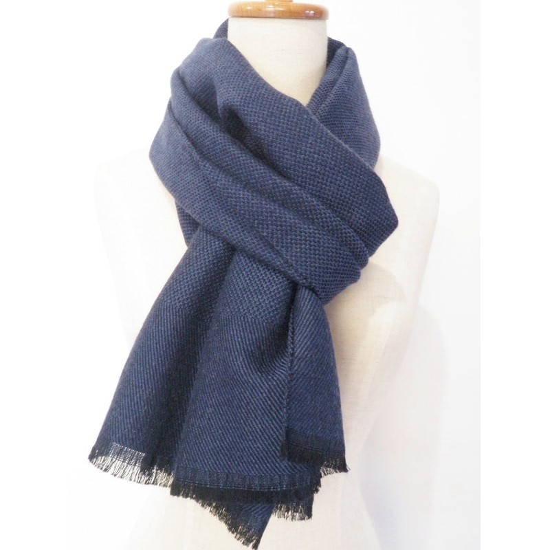 Italian made Scarf, Wool, Silk, Soft, Tweed, Men's, Women's, Blue,