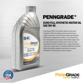 PENN GRADE 61316, Euro Full Synthetic Motor Oil SAE 5W-40, 1 Quart (Pack of 4)